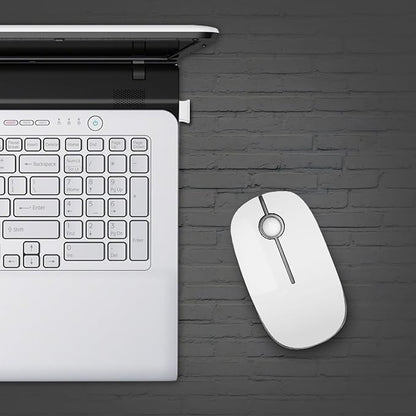 VssoPlor Wireless Mouse, 2.4G Slim Portable Computer Laptop Mouse with Nano Receiver Quiet Silent Optical Mice for Notebook, PC, Laptop, Computer-White and Silver