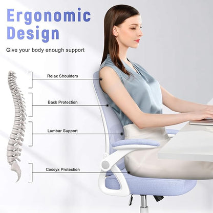 naspaluro Ergonomic Office Chair, Mid Back Desk Chair with Adjustable Height, Flip-Up Arms and Lumbar Support, Breathable Mesh Swivel Computer Chair for Home Study Working/Light Purple