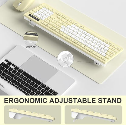 Wireless Keyboard and Mouse Combo, Full-Sized Wireless Keyboard and Adjustable DPI Mouse, 2.4GHz USB Receiver, Silent Keyboard and Mouse for PC, Windows, MAC, Desktop, Laptop (Canary Yellow-B)