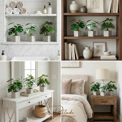 3pcs Small Fake Plants Artificial Begonia Leaves Faux Plants Indoor for Office Desk Shelf Bathroom Home Decor (3Pcs White Green)