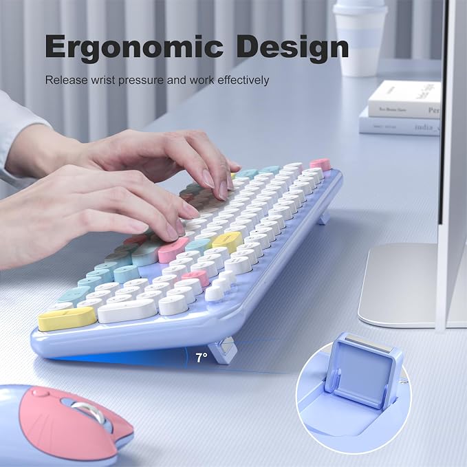Atelus Wireless Keyboard and Mouse, Full Size Typewriter Keyboard and Cute Cat Shape Design Mouse Combo for Windows 7/8/10, Laptop, Desktop, PC, Computer (Blue)