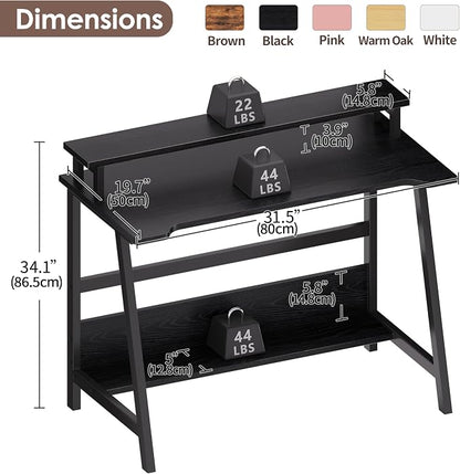 ALISENED 31.5 Inch Small Office Desk with Storage, Small Desk for Small Spaces, Compact Home Office Desk, Mini Study Desk for Bedroom, Black
