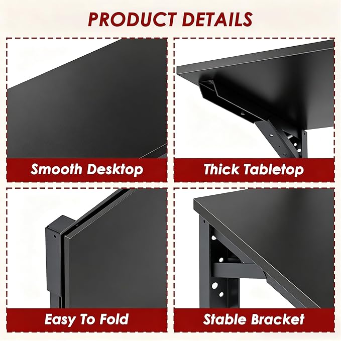 Need Wall Mounted Desk - Heavy Duty Folding Work Table Length 36" Width 20"/Small Space Hanging Desk Perfect Addition to Home/Office/Kitchen & Dining Room AC15CB(9050)