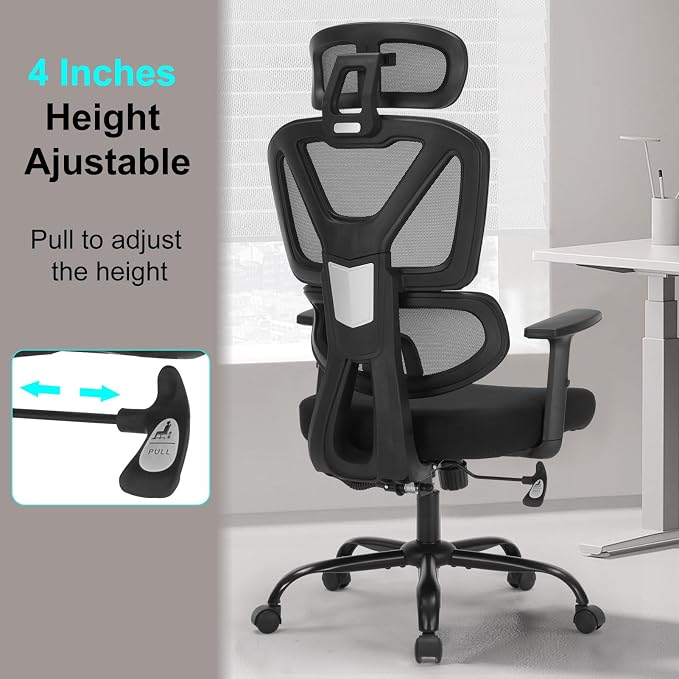 Executive Office Chair, Ergonomic High Back Mesh Desk Chair with Adjustable Height & Armrests, Lumbar Support Swivel Task Chair, 350LBS Executive Computer Chair for Home Office Study Meeting