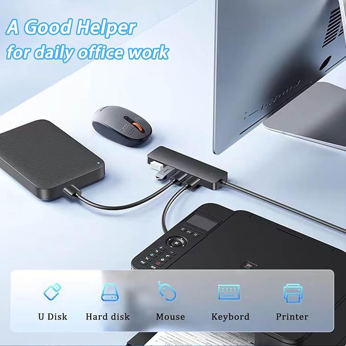 USB Hub 4 Port, VIENON USB 3.0 Hub USB Splitter for Laptop, USB Port Extender USB A Hub for PC, Desktop, Xbox, PS4, Flash Drive, Printer, Keyboard, Mouse, HDD, Plug and Play（Not for Charging）