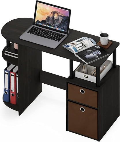Furinno JAYA Desk, 38.4" Wide Gaming Desk with Bin Drawers, Computer Desk with Side Shelf, Office Desk for Study, Home Office, Bedroom, Dorm, Study Room, Espresso