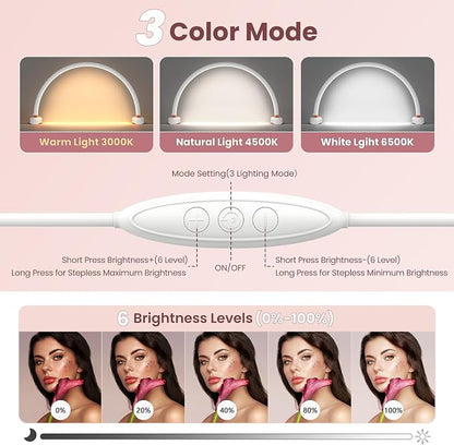 Yokilly Arc Half Moon Light: 16" Half Moon Light with Foldable Bracket for Desk Salon Table Use - No Flicker & Shadow-Free Desk Lamp with Stepless Brightness 3000-6500K for Manicurist Nail Tech