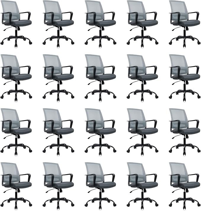 CLATINA Ergonomic Office Desk Chair - Mesh Office Chair with Adjustable Lumbar Support, Rolling Comfortable Computer Task Chairs with Arms for Home Conference-Gray, 20 Pack