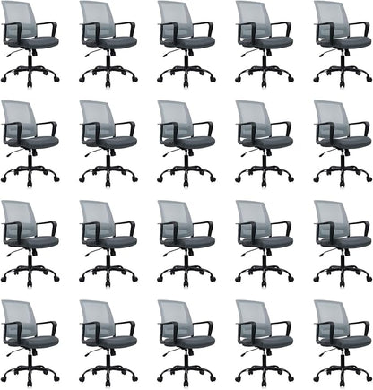 CLATINA Ergonomic Office Desk Chair - Mesh Office Chair with Adjustable Lumbar Support, Rolling Comfortable Computer Task Chairs with Arms for Home Conference-Gray, 20 Pack