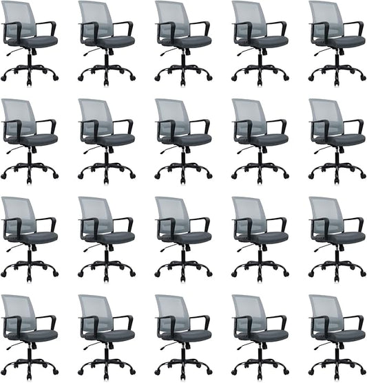 CLATINA Ergonomic Office Desk Chair - Mesh Office Chair with Adjustable Lumbar Support, Rolling Comfortable Computer Task Chairs with Arms for Home Conference-Gray, 20 Pack
