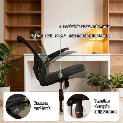 Ergonomic Office Chair, High-Back Mesh Computer Desk Chair with Adjustable Height, Lumbar Support, Flip-Up Armrests,and Swivel Rolling Design for Home and Office Use