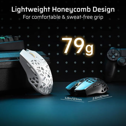 LTC GM023 Tri-Mode Wireless Gaming Mouse, 79g Ultra-Light Honeycomb Ergonomic Gaming Mouse, 2.4Ghz/BT/Wired, 6-Level DPI 8000, 6 Programmable Buttons, Pro Software