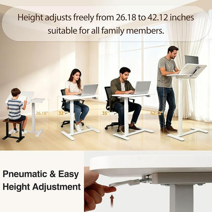 Adjustable Overbed Table with Tilt Board & Wheels, Rolling Bedside Laptop Desk for Hospital Bed Home Office, Height Adjustable Bed Table Tray for Eating Working Reading, 26.18"-42.12" (White)