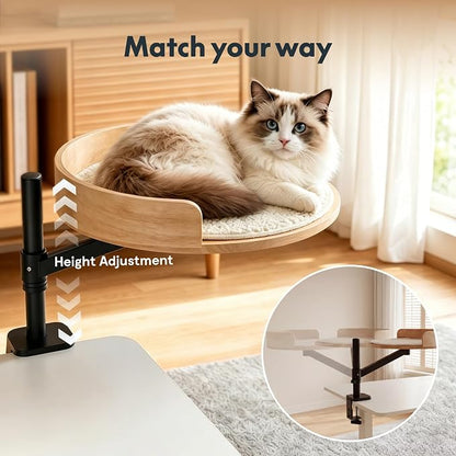 FLEXISPOT EN2 55" x 28" Standing Desk with Solid Wood Cat Bed Bundle, 1" Thick Desktop, Desk-Mounted Cat Perch with Scratcher, Maple
