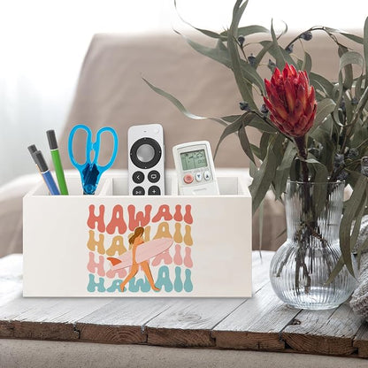 Hawaii Aloha Surf Girl Beach Wooden Pen Pencil Holder for Office Desk Accessories, Gifts for Beach Lovers Surf Enthusiasts Surfers Makeup Brush Toothbrush Holder Organizer