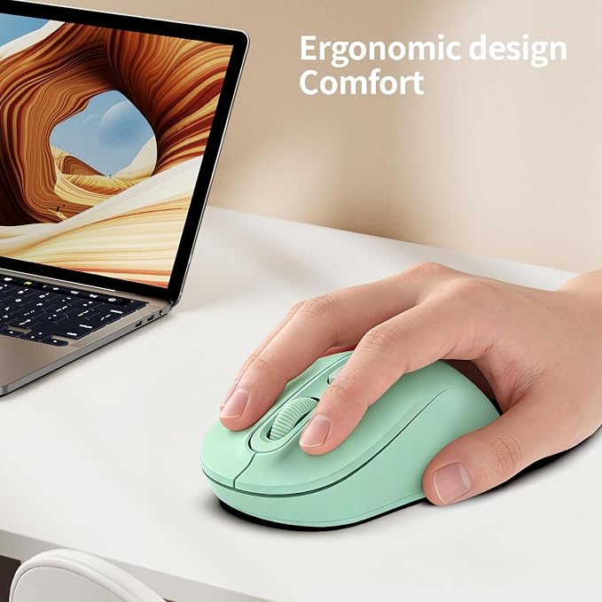 Wireless Mouse, 2026 New Model, Silent Click Ergonomic Design, Portable, 4 Buttons, Adjustable DPI (800/1200/1600), for Laptop/PC/Office (Green)