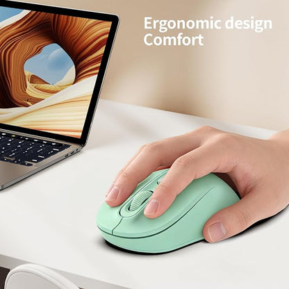 Wireless Mouse, 2026 New Model, Silent Click Ergonomic Design, Portable, 4 Buttons, Adjustable DPI (800/1200/1600), for Laptop/PC/Office (Green)