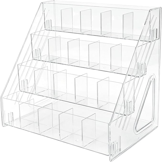 4-Tier Clear Acrylic Pen Holder for Desk, 20 Compartments Marker Storage Organizer, Space-Saving Vertical Stationery Rack for Art Supplies, High-Capacity Desktop Office Storage