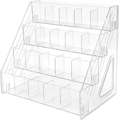4-Tier Clear Acrylic Pen Holder for Desk, 20 Compartments Marker Storage Organizer, Space-Saving Vertical Stationery Rack for Art Supplies, High-Capacity Desktop Office Storage