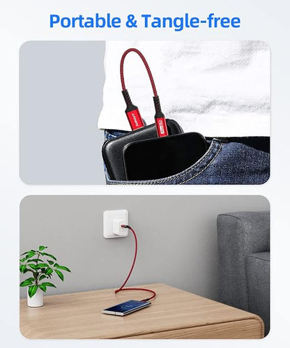 SUNGUY 10Gbps Android Auto USB C Cable,3A USB 3.1 Gen 2 Fast Charge & Data Transfer CarPlay Cable, for iPhone 17/16/15 Pro Max, Samsung T7, Galaxy S23 S22 Ultra Note 20, SSD- Red 1.5FT [5-Pack]