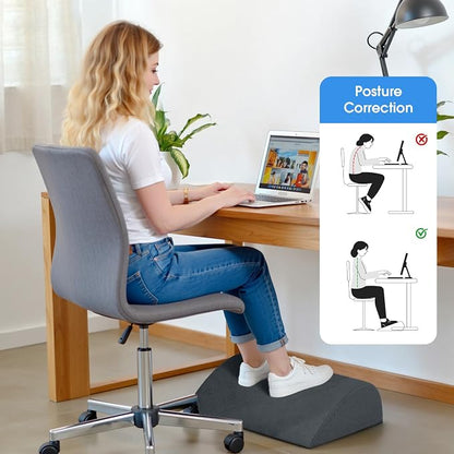 Foot Rest for Under Desk at Work - Non-Slip Foot Stool with 3 Adjustable Heights, Ergonomic Under Desk Footrest with Washable Cover for Leg Elevation, Desk, Home, Office, Car (Dark Grey)