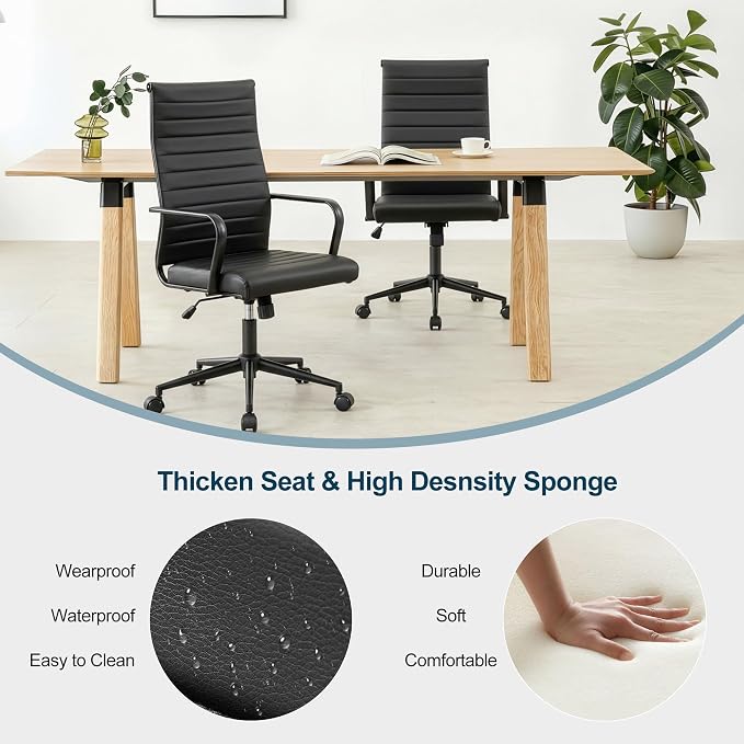 Okeysen Black Conference Room Table Chairs, Ergonomic Office Desk Chair with Wheels, PU Leather Modern Chairs, High Back Executive Swivel Rolling Chair for Home, Office