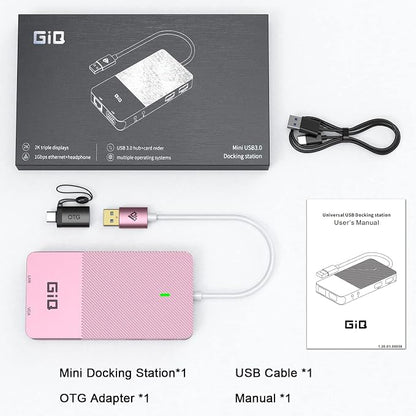 USB Docking Station GIQ USB C HUB USB 3.0 to Dual HDMI VGA Adapter Triple Display USB C Laptop Docking Station Dual Monitor HDMI Splitter Extender Compatible with MacBook M1 M2 M3 M4 M5 USB Dock