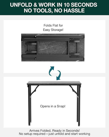Frylr Small Folding Computer Desk – Portable 35.8 Inch Foldable Laptop Table, Collapsible and Compact for Easy Storage and Fast Setup, Lightweight for Small Spaces, Craft and Study Use, Marble Greige