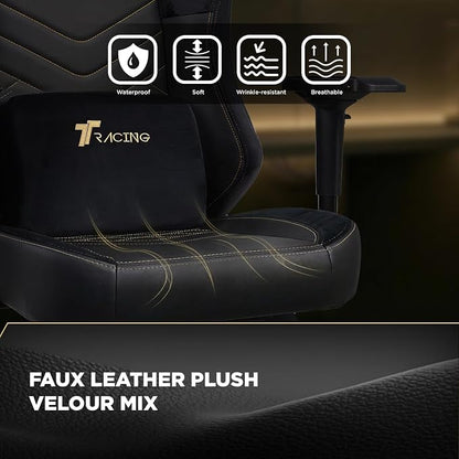 TTRACING Maxx Ergonomic Gaming Chair with 440 lbs Capacity | PU faux leather and velour seat for PC desk setup. Features stable aluminum base, 4D armrests, and 155° recline.