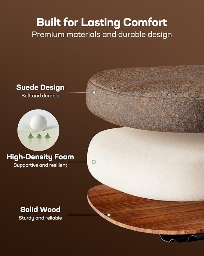 Marsail Drafting Chair with Flip-Up Armrests and Footrest, Ergonomic Tall Office Chair, Height Adjustable High Chair, Brown Leather Seat with Thick Cushion, 360° Swivel, Pack of 4