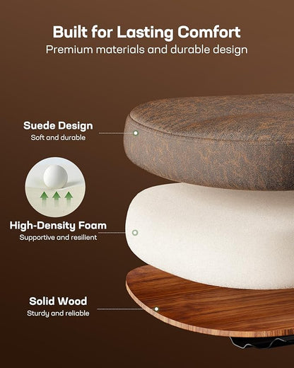 Marsail Drafting Chair with Flip-Up Armrests and Footrest, Ergonomic Tall Office Chair, Height Adjustable High Chair, Brown Leather Seat with Thick Cushion, 360° Swivel, Pack of 2