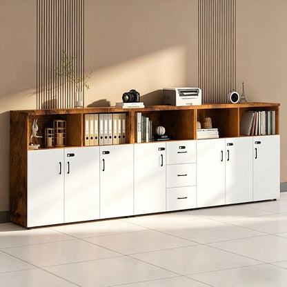 File Cabinet with Password Lock, Wood Lateral Filing Cabinet for Letter/A4 Files, 3 Drawer with Door, Printer Stand with Open Shelves for Home Office