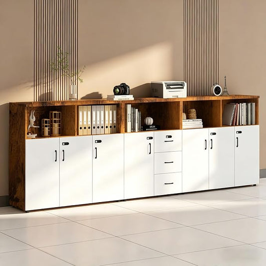 File Cabinet with Password Lock, Wood Lateral Filing Cabinet for Letter/A4 Files, 3 Drawer with Door, Printer Stand with Open Shelves for Home Office