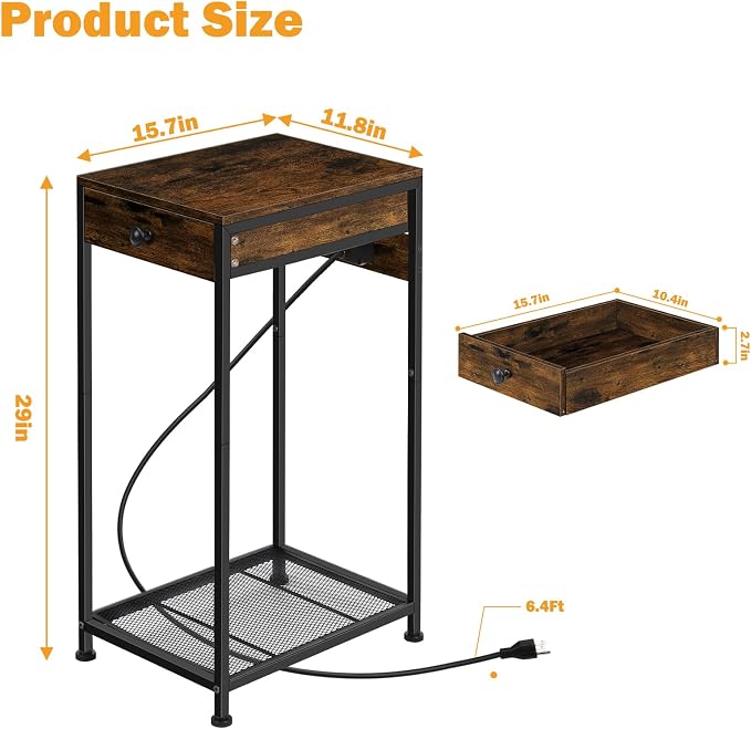 Vrisa Home Printer Stand with Storage Drawer Printer Table Desk with Charging Station Small Printer Cart Holder with Wheels for Home Office Computer PC Tower Label Shredder Stands, Rustic Brown