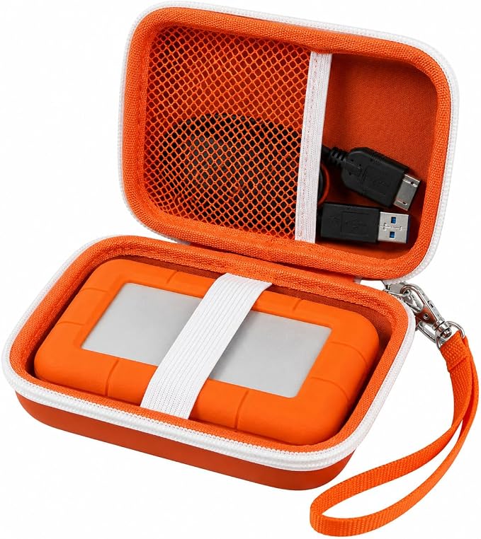 Case Compatible with LaCie Rugged Mini 1TB/ 2TB/ 4TB/ 5TB External Hard Drive Portable HDD, Storage Holder for Hard Drives for Mac and PC Computer & USB 3.0 2.0 Cable SD Cards (Tangerine)