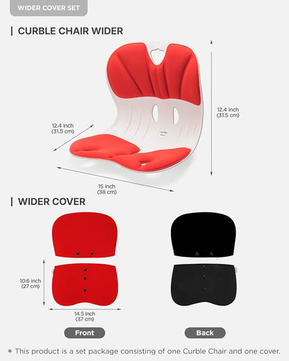 curble Wider – Ergonomic Desk Chair Seat Cushion, Everyday Passive Posture Trainer for Work from Home, Office & Car, Breathable Lumbar Support (Red)