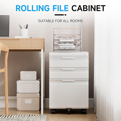 Bestoo Mobile File Cabinet with Lock, 3 Drawer Filing Cabinet, Under Desk Metal Rolling Filing Cabinets for Home Office, Fits Letter/Legal/A4 Size File, Easy Assembly