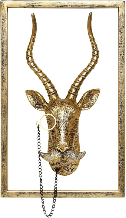Newinhome Animal Heads Wall Decor (Includes Metal Frame) Resin Animals Sculptures Head Wall Hanging Decoration Gold vintage Wall Sculpture for Living Room Bedroom Office(Antelope)