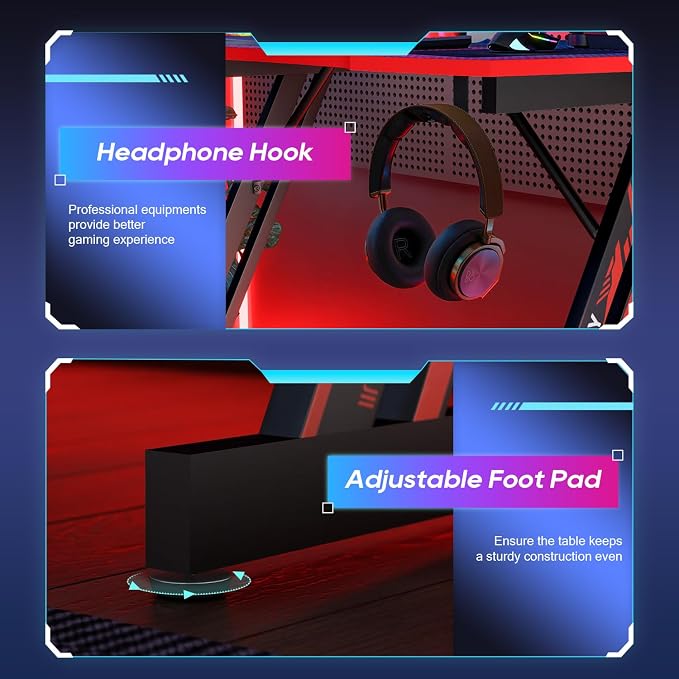 BestOffice Gaming Desk 35 in PC Computer Desk Z Shaped Gaming Workstation Ergonomic Gaming Table with Headphone Hook for Home Office,Black&Red | PC Computer Workstation, Ergonomic Gaming Table, Headphone Hook, For Home Office