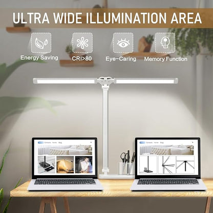 LED Desk Lamp for Home Office Desk Light Table Lamp 50 Lighting Modes Timer | Eye-Caring Desk Lamp with USB Adapter, Foldable Dual Swing Arm Architect for Reading, Study, Workbench