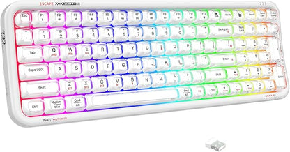 FOPETT Wireless Computer Keyboard with RGB Backlit, Tri-Mode Bluetooth 5.0/USB-C/2.4GHz Gaming Keyboard, Full Size Layout, Ergonomic Curved Design for Windows Mac PC Gamers & Office-White