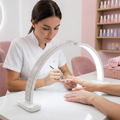 Half Moon Light for Nail Desk 31" Foldable LED Nail Desk Lamp with Phone Holder, Professional Nail Tech Light for Manicure & Beauty Studio
