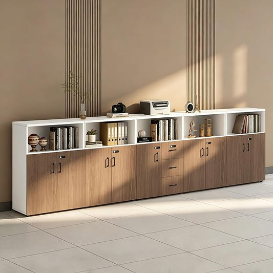 File Cabinet with Password Lock, Wood Lateral Filing Cabinet for Letter/A4 Files, 3 Drawer with Door, Printer Stand with Open Shelves for Home Office