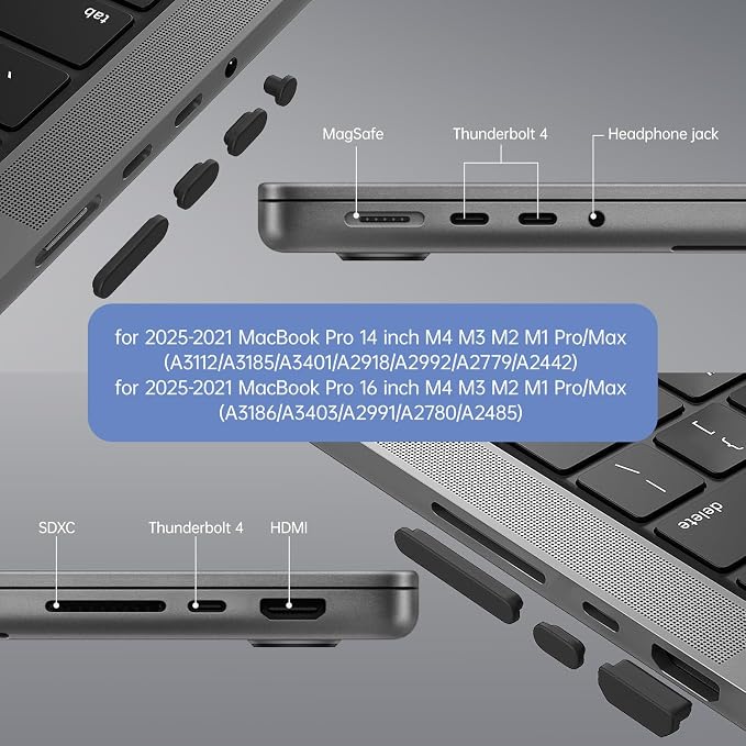 7PCS Dust Cover Port Plugs Accessories for 2026-2022 MacBook Air 13 15.3 inch M5 M4 M3 M2 M1 / MacBook Pro 14" 16" M5 M4 M3 M2 M1 Pro/Max & 2PCS Webcam Cover Slide