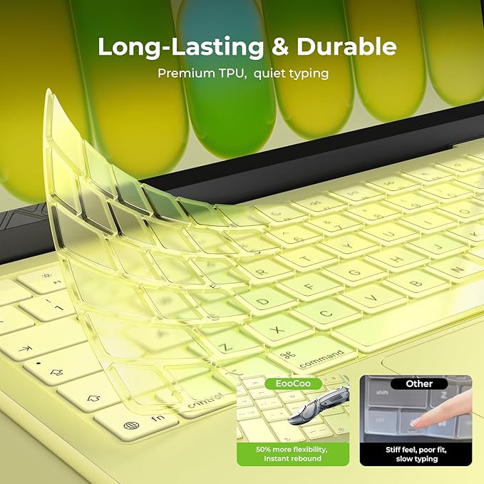 EooCoo Premium Keyboard Cover Skin Protector, Laptop Accessories Compatible with 2026 2025 2024 2023 2022 2021 M5-M1 Pro/Max MacBook Pro 14/16, M5-M2 MacBook Air 13/15, 2026 Mac Neo 13, Citrus Clear