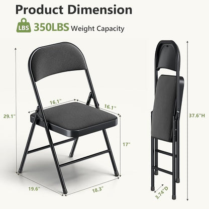 4 Pack Folding Chairs, Fabric Padded Folding Dining Chairs with Cushion Seat & Back, Indoor Outdoor Folding Chair Set for Home Office, Parties, Events, Wedding, Extra Guest Seating