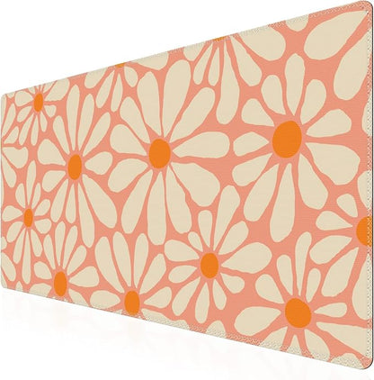 iCasso Desk Mat, Desk Matt for Desktop, Cute Desk Pad Mat, XXL Large Mouse Pad for Desk, Anti-Slip Big Mousepad with Stitched Edges, Keyboard Pad Mouse Mat for Computer, Work, Gaming (Orange Floral)