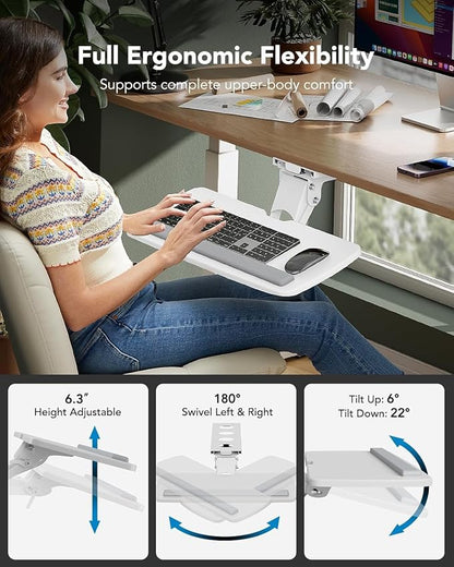 HUANUO Keyboard Tray Under Desk, 360 Adjustable Ergonomic Sliding Keyboard & Mouse Tray, Under Desk Keyboard Tray Slide Out, Keyboard Holder Under Desk for Typing in Home, Office Work, 25"W x 9.84"D