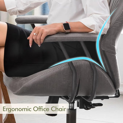 CAODOC High Back Office Chair,Modern Swivel Office Chair,Black Suede Fabric Gaming Chair,Height Adjustable Home Office Desk Chair with Lumbar Support