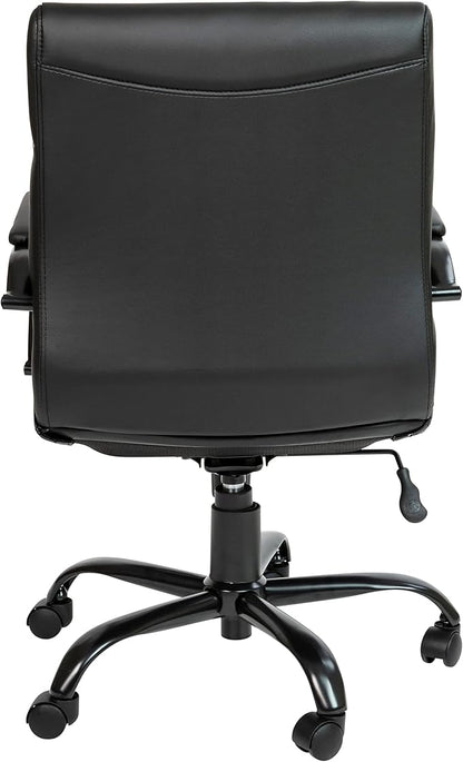 Flash Furniture Whitney Mid-Back Swivel LeatherSoft Desk Chair with Padded Seat and Armrests, Adjustable Height Padded Office Chair, Black